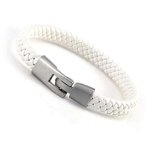 Gemini Armband (weiß), hochwertiges Leder, Hakenverschluss polierter Edelstahl, maskulines Design für Boys, Girls, Herren, Damen, Unisex, 22,9 cm (Länge)