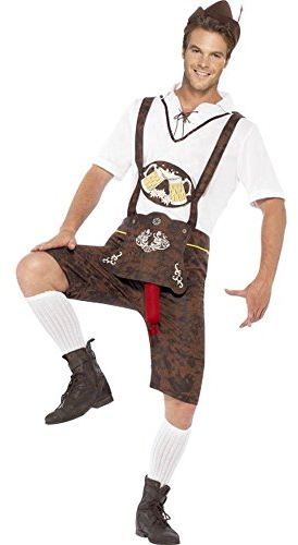 Smiffys Bratwurst Kostüm, mit Lederhosen, Hemd und Hut