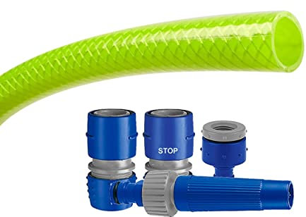 TATAY Manguera de Jardín Verde con Kit de Riego, 20 Metros, 5/8 15mm de Díametro, de 3 Capas PVC Poliester, Resistencia 21 Bares y -20º a 60º, Antitorsión, Libre de BPA.