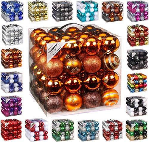 64 Christbaumkugeln 6cm Kugelbox Kunststoff bruchfest // Dekokugeln Weihnachtskugeln Baumkugeln Baumschmuck Set Inge-Glas Plastik PVC 60mm (Copper-Brown)