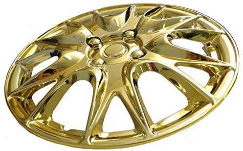 XtremeAuto 14 Gold Multi-Spoke Wheel Trim Hub Cap Covers Protectors - Includes Cable Ties And Chrome Valve Caps