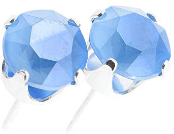 pewterhooter Women 925 Sterling Silver Crystal Stud Earrings (Summer Blue)