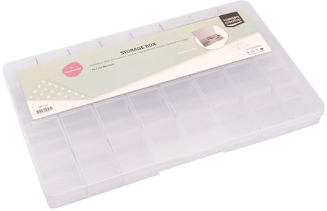 Vaessen Creative Aufbewahrungsbox Transparent mit Deckel von 34,7 x 21,8 x 3,5 cm - Mit 32 Fächer in verschiedene Größen - Für Scrapbooking, Karten Basteln und Schmuckherstellung
