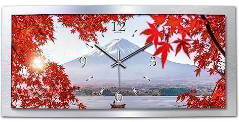 Kreative Feder Fuji Japan Wanduhr 3D XXL Designer leise Funk Motiv Funkuhr Wandbild modernes Design WAA104FL (80x40 cm leise Funkuhr)