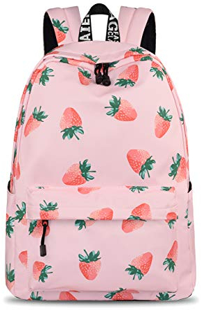 Mädchen Schulrucksack Modischer Freizeitrucksack für Frauen Teenager Jungen Wasserdicht Tasche Schulranzen Tagesrucksack mit Laptopfach Erdbeere