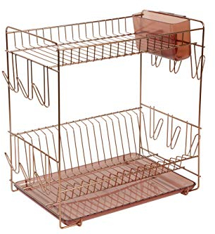Sauvic Großer Edelstahl-Geschirrabtropfer mit kupferfarbener Oberfläche, 43x25x41,5 cm