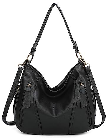 OBC Damen Tasche Shopper Tote Bag Handtasche Umhängetasche Schultertasche Beuteltasche Leder Optik Hobo Crossbody (Schwarz.)