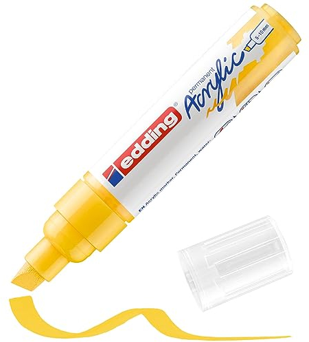 edding 5000 acrylic marker broad - yellow - 1 waterproof acrylic paint marker - chisel nib 5-10 mm - acrylic paint pen for drawing on canvas, art paper and wood - acrylic markers for pebbles