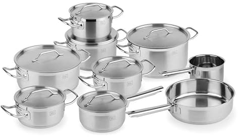 BOJ Batería de cocina PREMIUM - Acero Inoxidable - conjunto de cacerolas, cazos y sartenes (9 piezas)