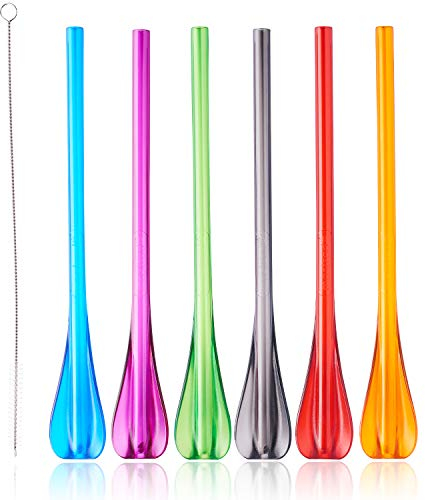 Mastrad - Paille Cuillère - Création & Dégustation - Cocktails, Milkshakes, Smoothies, Granités - Pailles Réutilisables - 6 couleurs F00956, Coloris Variés