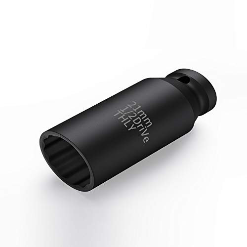 Douille Longue 1/2, Jeu de Douilles d'écrou d'essieu Profond à 12 Points Métriques à Impact 1/2 Pouce, CR-MO Pour le Retrait Facile des écrous d'arbre d'essieu (21 MM)