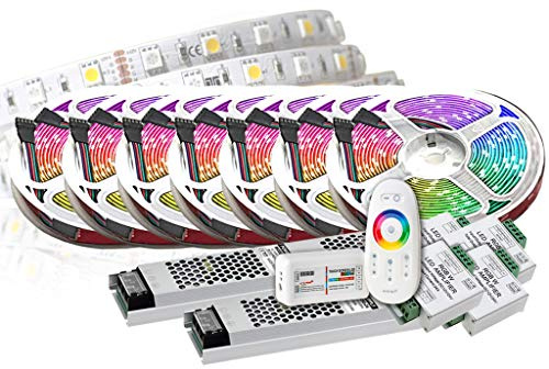 TechCore 35M Premium 24V LED Streifen RGBW - RGB+W leiste, RGB+WW 5050 SMD, Warmweiß Licht, Flexibles LED Band, Farbwechsel mit RF steurung und 2x Trafo - smart Beleuchtung