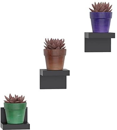 RICHER HOUSE 3er-Pack kleine Wandregale, Kunststoff, schwarz, 4-Zoll-Ablagen für kleine Dekoartikel, Mini-Wandregale mit 2 Befestigungsmöglichkeiten (Kleber oder Schrauben)