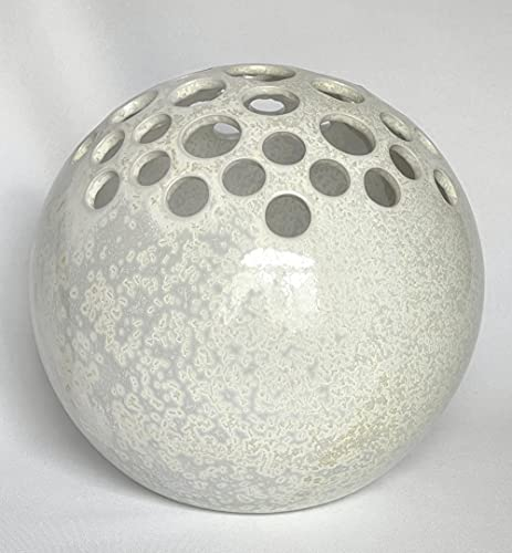 Kugelvase Steckvase groß Keramik weiß Handarbeit 22 cm