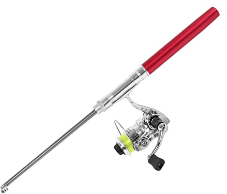 Shanrya Taschen-Angelrute mit Rollenrad, ultraleichte Mini-Stift-Angelrute und Rollen-Combos Teleskop tragbar zum Meeresangeln zum Felsangeln zum Flussangeln(rot)