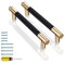 GTKHAAPPY Cabinet Handles 2-Pack 5'' Modern Black & Gold Aluminum Cabinet Pulls Knurled Diamond Pattern Drawer Hardware for Kitchen Cupboard Door and Bathroom (3.75 Hole Center)