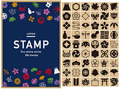 WAKUWAKU 54 Stück Holz Gummistempel Traditionelles Japanisches Design Set für DIY Handwerk Scrapbook Malerei Buchstaben Tagebuch Kartenherstellung Geschenk Made in Japan Tokyo Hellbraun