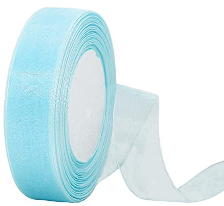 45m Organzaband Hellblau 20mm Breit Chiffo Geschenkband,Transparentes Organza Bänder Chiffonband Schleifenband Dekoband Geschenkverpackung Deko Band Tüllband für Weihnachten Hochzeit Taufe Geburtstag