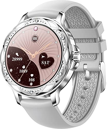 findtime Fitnessuhr Damen Smartwatch mit Telefonfunktion Schrittzähler Uhr Damen Sportuhr Gesundheitsuhr mit Blutdruckmessung Pulsuhr Schlafmonitor Rund Smart Watch Aktivitätstracker IOS Android