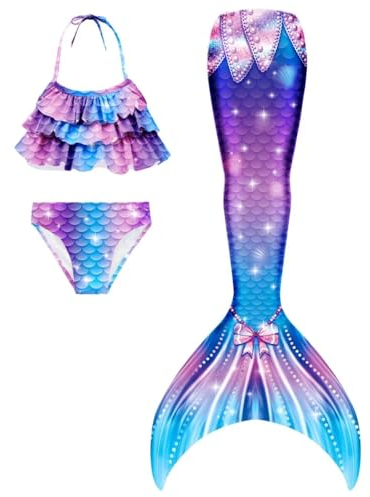 SPEEDEVE Mädchen Meerjungfrauenschwanz 3pcs Meerjungfrauen Bikini Set,ohne Monoflosse,Fen-g574,140