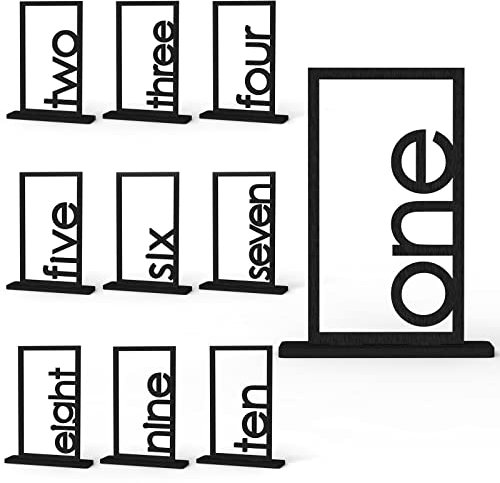 Tischnummern aus Holz, für Hochzeiten, reine Buchstaben, hohl, mit Halterung, für Hochzeiten, Veranstaltungen, Partys, Empfang, Schwarz 1–10