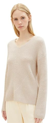 TOM TAILOR Damen 1039242 Basic Pullover mit V-Ausschnitt, 32398-clouds Grey Melange, S