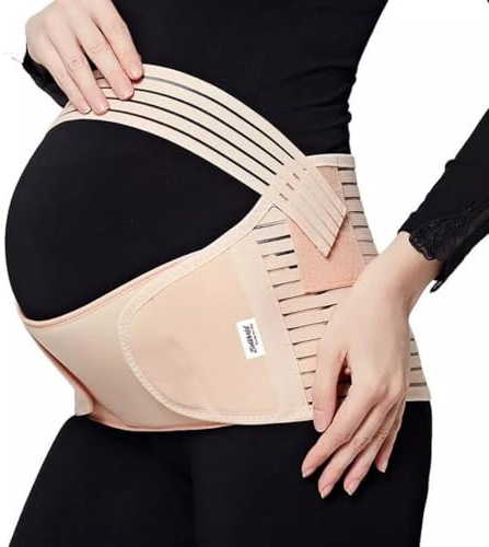 ZiaWorld Ceinture de soutien de grossesse 4 en 1 - Ceinture de maternité légère - Ceinture abdominale pour femme enceinte - Soulage les douleurs du dos, du bassin et des hanches (beige, XL)