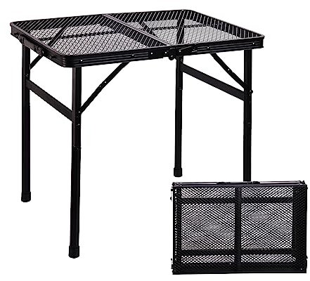 ALZEROOE Metall Picknick Kleiner Klapptisch Camping Grill BBQ Beistelltisch für Outdoor Garten Terrasse Hof - Tragbarer, leichter, kompakter & höhenverstellbarer Grillständer