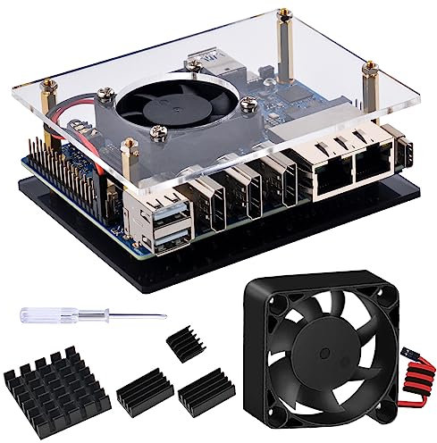 DVOZVO Orange Pi 5 Plus Gehäuse mit 40 mm Lüfter, Orange Pi 5 Plus Lüfter mit 4 Aluminium-Kühlkörpern für Orange Pi 5 Plus 4 GB/8 GB/16 GB