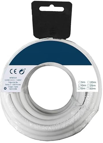 Carrete para manguera tubular H05VV-F 3G 2,5 mm² blanca, 20 m; ideal para riego y suministro eléctrico en exteriores.