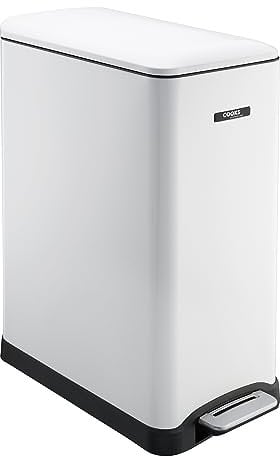 Cooks Professional Slimline Dual Recycle Pedal Bin 50L | 20 + 30L Removable Compartments & Soft Close Lid | Double Section Stainless Steel Kitchen or Office Dustbin for Recycling or Waste | White