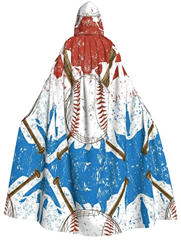 Handgezeichneter Baseballschläger und Ball, Halloween-Kostüm, für Damen und Herren, Cosplay, langer Umhang, Verkleidung für Rollenspiele (147 cm)