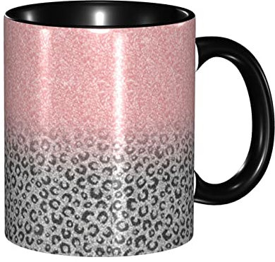 Oudrspo Taza con estampado de leopardo y purpurina plateada y dorada rosa, tazas de cerámica, taza para el hogar y la Oficina
