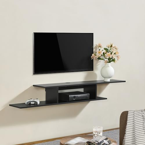 [en.casa] TV-Wandregal Støvring TV Regal hängend mit 4 Ablagen Fernsehregal für Wandmontage max. 15 kg Multimediaregal Schwarz 150 x 25 x 21 cm