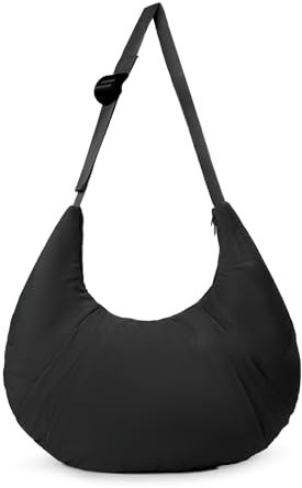 NAARIIAN Puffer Crescent Umhängetasche, Nylon, gepolstert, Mondform, Clutch, Hobo-Handtasche mit Reißverschluss, leichte Dupes-Geldbörse für Damen, Schwarz, Middle