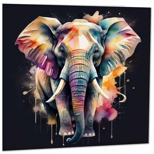 Elefanten-Grußkarte – Bunter Elefant, 145 x 145 mm