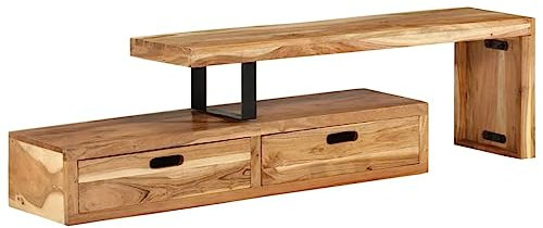 ShCuShan Supporto TV in Legno Massello di Acacia,Mobile TV Mobile Porta Televisore,Mobiletto Industriale Tavolino Basso Vintage Console per Salotto