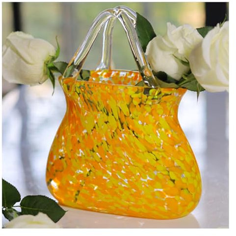 Handtaschenvase, Aus Geblasenem Glas Klarglas Vase Vase In Taschenform, Dekorative, Moderne Blasen, Kristallglas, Blumenvasen,Yellow