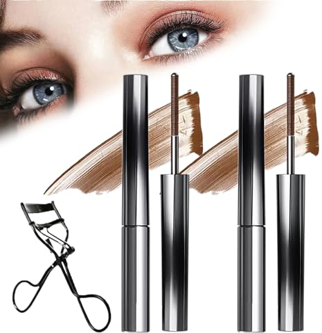 Rome Apparel Iron Rod Mascara, Iron Wand Mascara, Metallstab-Mascara, 3D-Wimpern-Eisen-Mascara mit Lockenstab, Lockenstab-Mascara, Wasserfest, Langlebig und Wischfrei (Brown 2pcs)