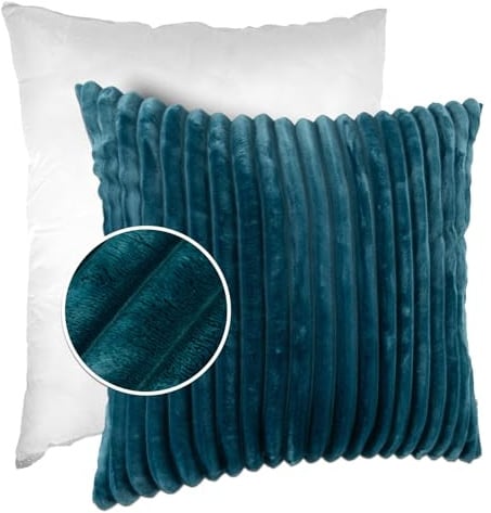 Dekokissen Kissenbezug Sofakissen Pillow Plüsch Kuschelkissen Zierkissen Cord Kissen Couchkissen Kord Kissenhülle ultraweich gestreift Lilli 60x60cm mit Füllung Türkis
