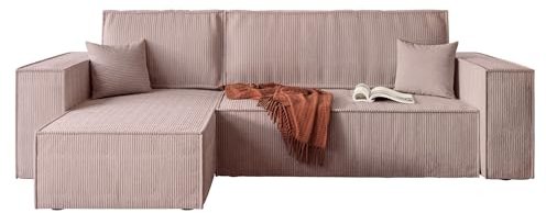lukmebel - Eck-Sofa mit Schlaffunktion und Bettkasten - Schlafcouch Schlafsofa aus weichem Stoff - Eckcouch Schlafsofa L-Typ Carlos, 244x83x142 cm Grau - Ottomane: 70 cm (Poso 27 - Heidekraut)