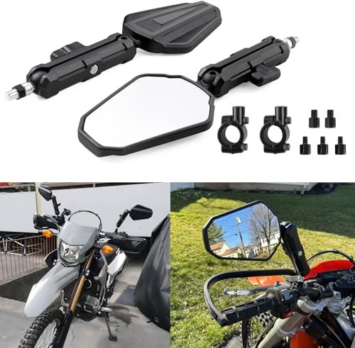 Adventure Espejo Retrovisor para Motocicleta Homologación E24, Plegable 360° con Manillar de 22 mm Tornillos M8/M10, Ccompatible para Street Dirt Bike Ebike Scooter ATV Quad