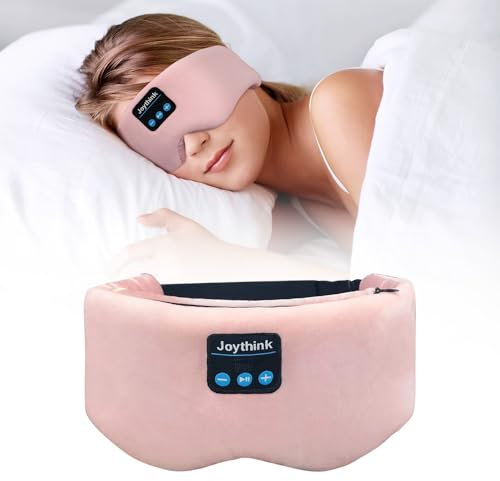 Joythink Máscara para dormir con auriculares de seda inalámbrica Bluetooth para dormir de lado, opaco, para viajes en avión, hombres y mujeres, color rosa