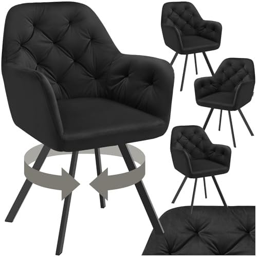 tectake® 4er Set Esszimmerstühle drehbar mit Armlehne, Samtstoff Drehstuhl ergonomisch, Möbel für Wohnzimmer, Stühle für Dining Lounge, Office, als Schminkstuhl oder Schreibtischstuhl - schwarz