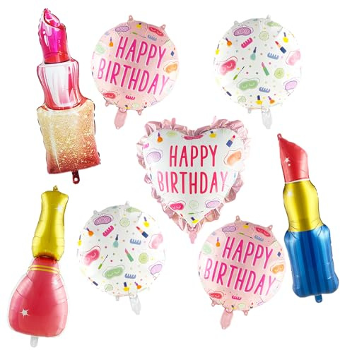Koboko Folienballon Geburtstag Deko Frau, 8 Stk Luftballon Make Up Geburtstagsdeko Mädchen, Happy Birthday Deko Geburtstag Frau, Herz Ballon Beauty Party Mädchen für Geburtstag Hochzeit Party Deko