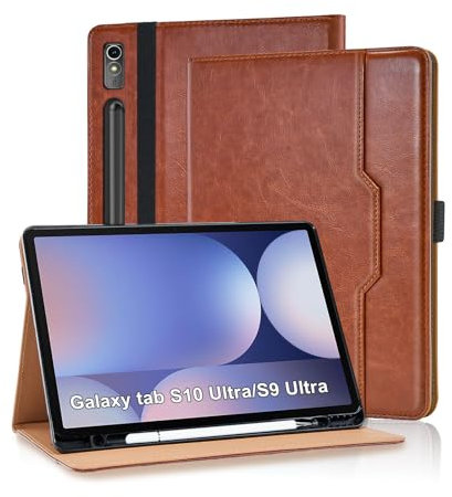 Vkooer Custodia per Samsung Galaxy Tab S10 Ultra 2024/Tab S9 Ultra 2023 da 14,6 pollici con portapenne, in pelle PU, con visualizzazione multiangolare, con funzione di supporto, con tasca, funzione