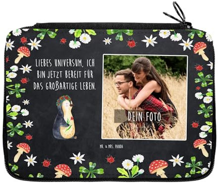 Mr. & Mrs. Panda Personalisierte Foto Federmappe Pinguin Blumen - Kreidetafel