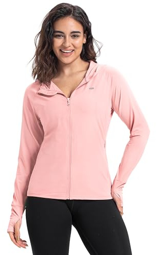 33,000ft Women's UPF 50+ Hoodie Jacket Lightweight Long Sleeve Sun Protection Shirt Full Zip Up Breathable Sportwear with Thumb Holes for Hiking Running Outdoor Pink S