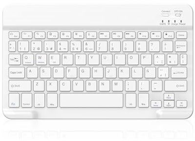 COEZFE Teclado Inalámbrico Bluetooth, 10” Teclado Universal Recargable para Tablets, Pequeño Teclado Inalámbrico para iPad/Samsung/Xiaomi/Honor/Huawei Tablet, QWERTY Español Ñ, Blanco
