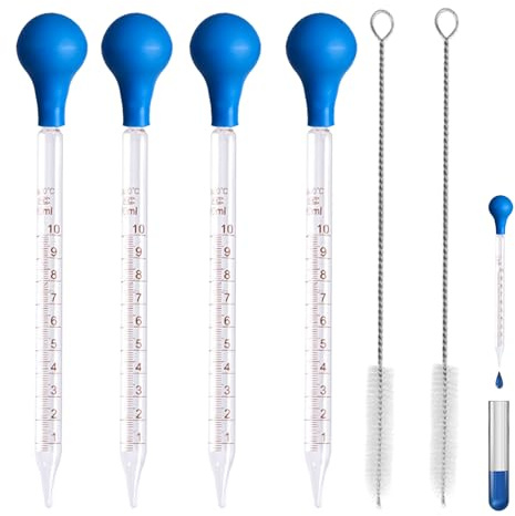 4 Pièces 10ml Pipette Graduée en Verre, avec capuchon caoutchouc 2 Brosses | Facile à Nettoyer Compte Gouttes Pipette, pour Pharmacie, Parfum, Laboratoire